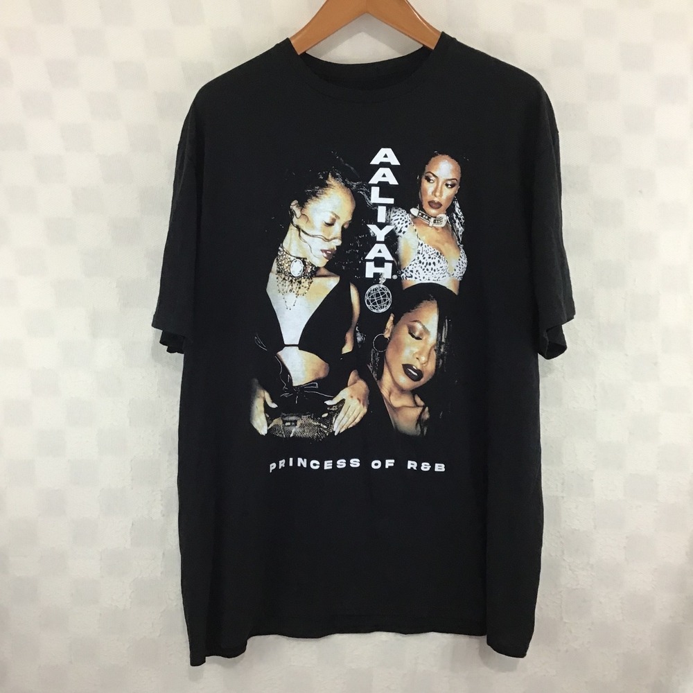 Aaliyah Princess of R&B Greatest Hits 1996 Black Graphic T-Shirt Mens 2X Cotton